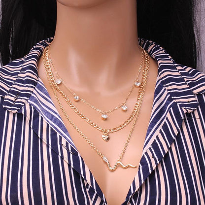 Snake Necklace Personality Spice Girl Exaggerated Clavicle Chain Simple Versatile Heart Diamond Accessories Multilayer Necklace