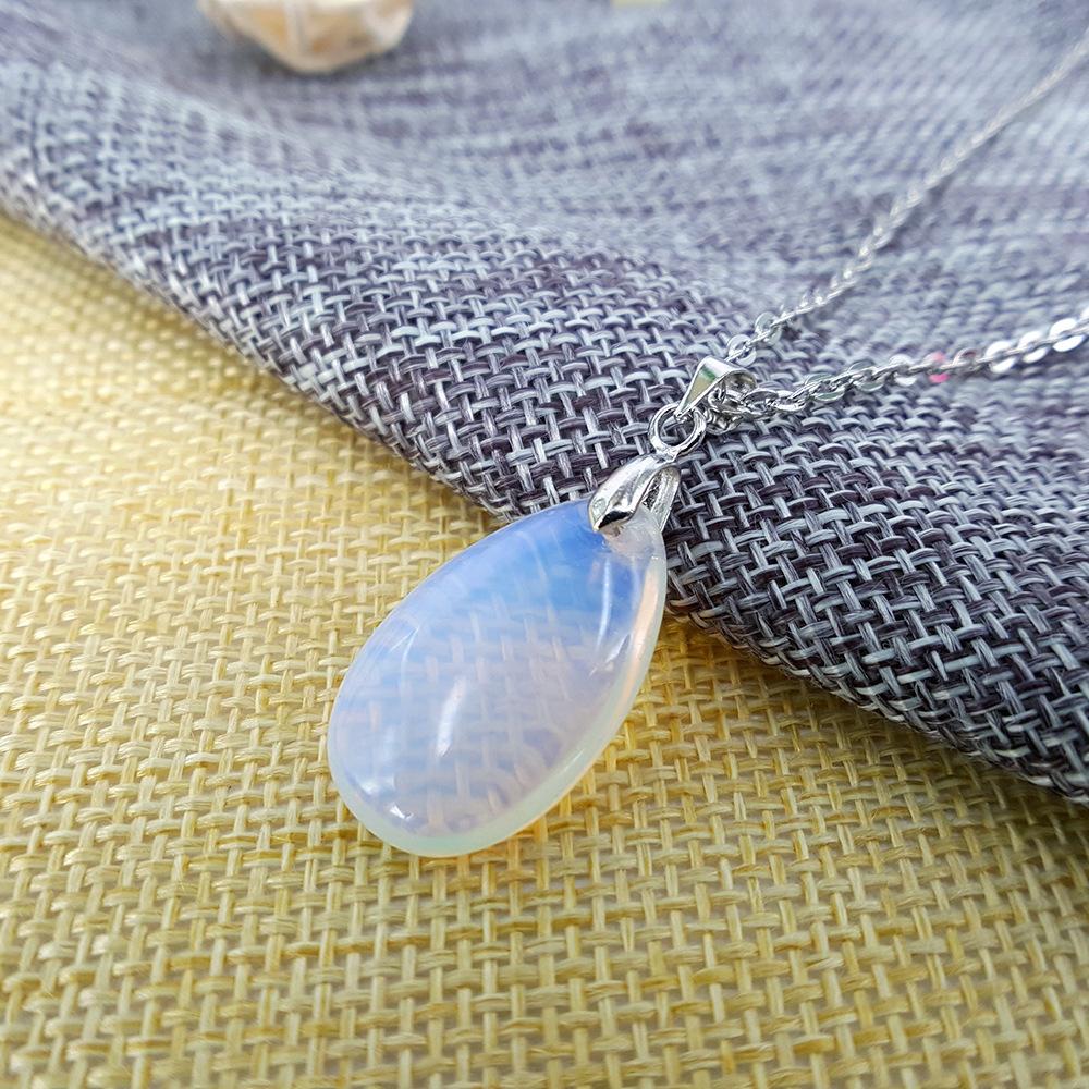 Clothing Accessories Opal Natural Stone Water Drop Pendant Clavicle Chain Alloy Necklace