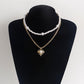 Jewelry trend double-layer imitation pearl love pendant necklace female hot girl all-match beaded necklace