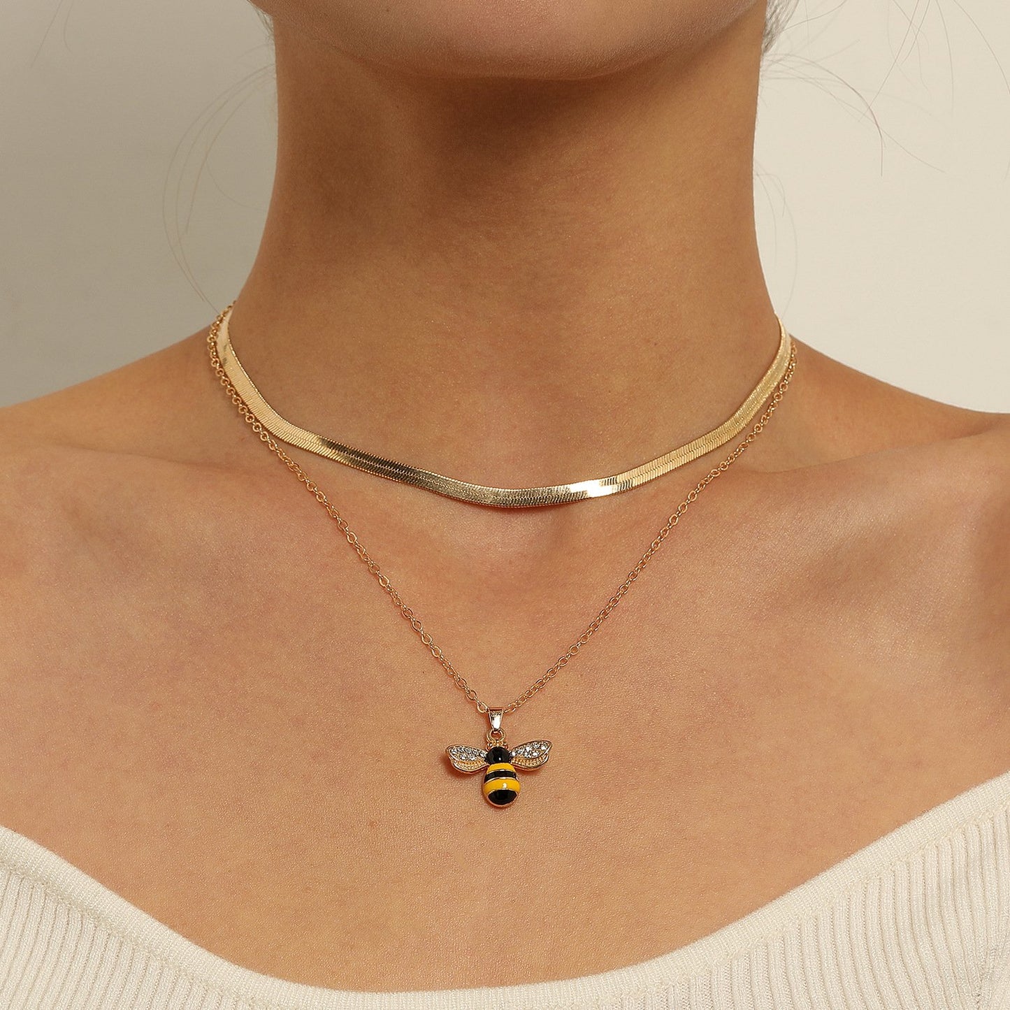 Jewelry Fashion Full Diamond Drop Glaze Butterfly Pendant Necklace Female Trend Multi-layer Snake Bone Chain Necklace