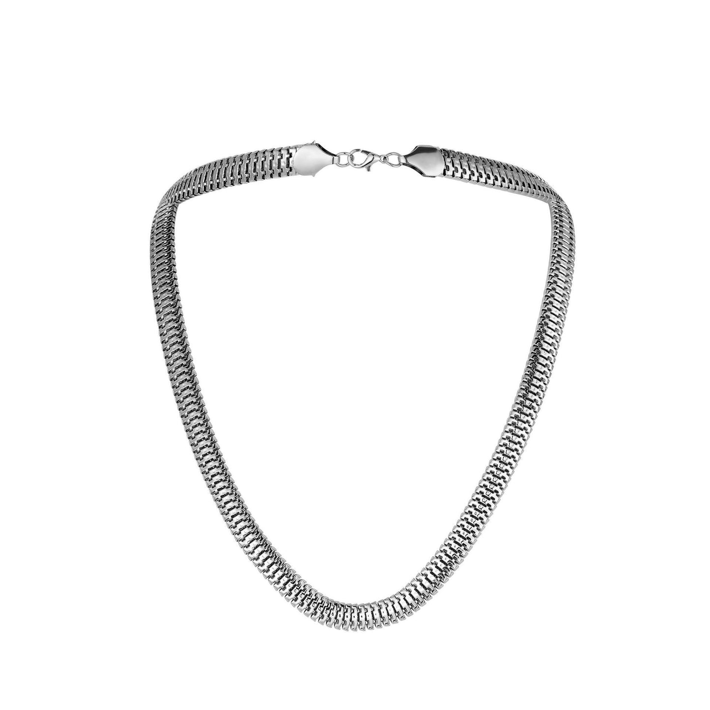 Fashion Men's Flat Snake Bone Silver Chain Retro Versatile Punk Personality Trend Simple Necklace