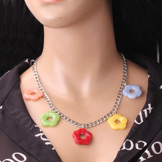 Necklace Geometric Contrasting Color Pendant Resin Small Fresh Flower Necklace Hip Hop Personality Fashion Necklace