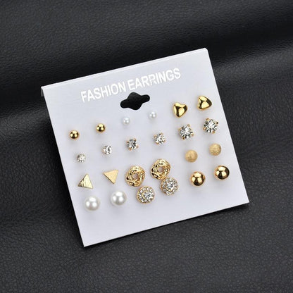 Fashion Jewelry Set Earrings 12 Pairs Square Imitation Zircon Stud Earrings Peach Heart Diamond Earrings