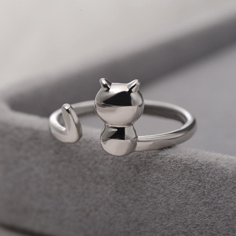 Fashion trendy personality simple and cute girl opening adjustable glossy cat copper ring