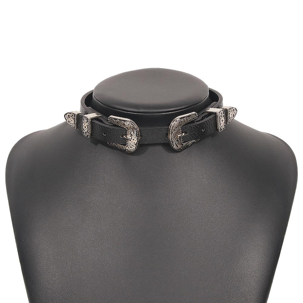 N9556 Street Shot Exaggerated Necklace Personality Neck Leather Necklace Metal Buckle Fashion Choker