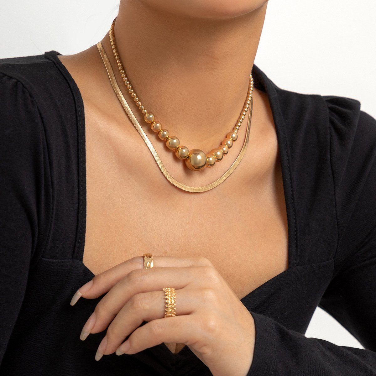 Jewelry Hip Hop Metal Snake Bone Chain Necklace Trend Versatile Geometric Bead Chain Necklace Women