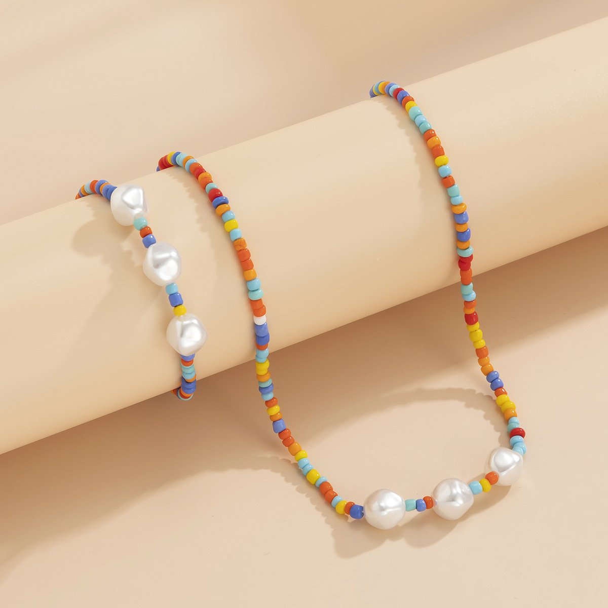 Jewelry baroque special-shaped imitation pearl necklace set color rice beads beaded geometric necklace female
