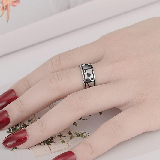 Jewelry Lucky Spades A Titanium Steel Ring Ring Mirror Magic Poker Stainless Steel Ring