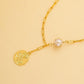Popular French Retro Pearl Pendant Fashion Stainless Steel Cross Chain Rose Round Card Versatile Necklace for Women