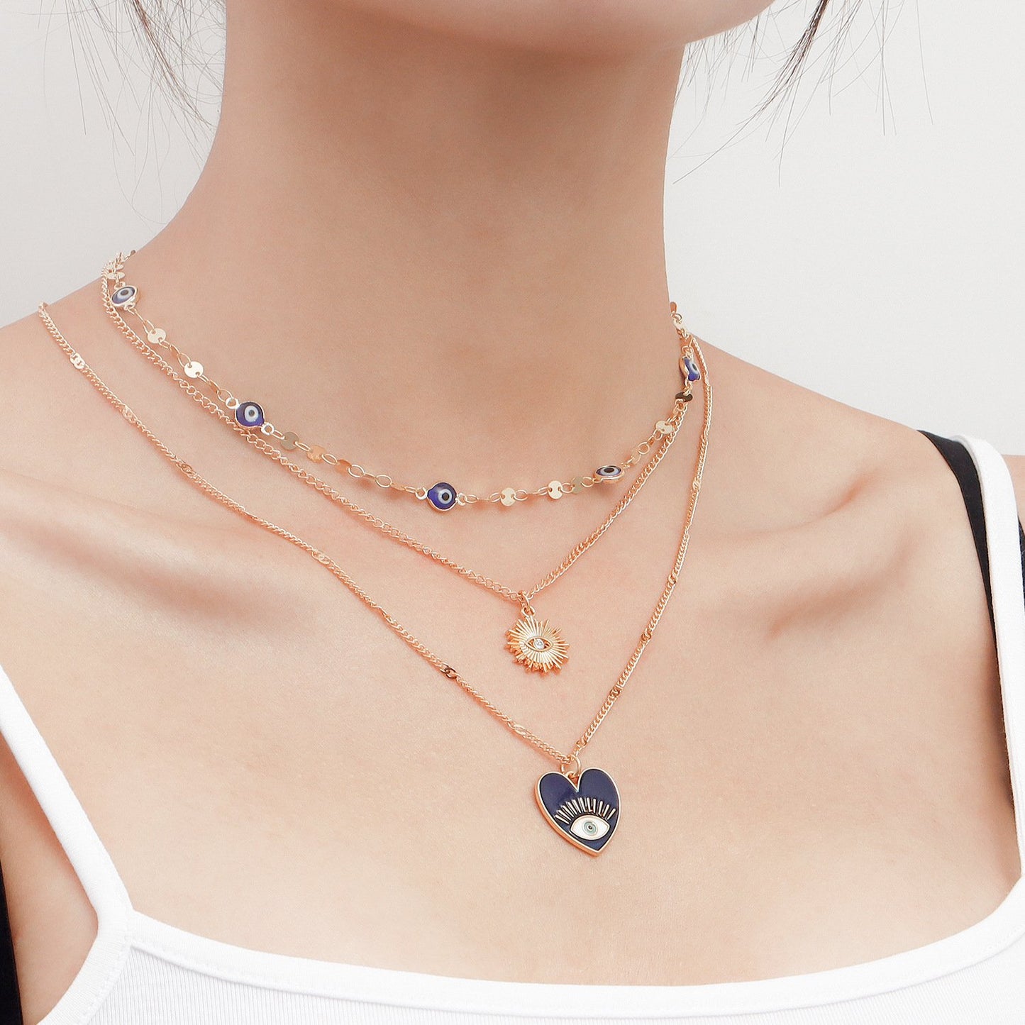 Jewelry ins multi-layer devil's eye collarbone chain cold eyes necklace female niche design sense