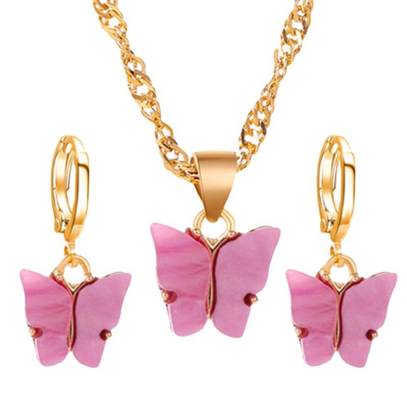 Fashion Explosion Acrylic Butterfly Earrings Necklace Set 2 Pieces Set Jewelry