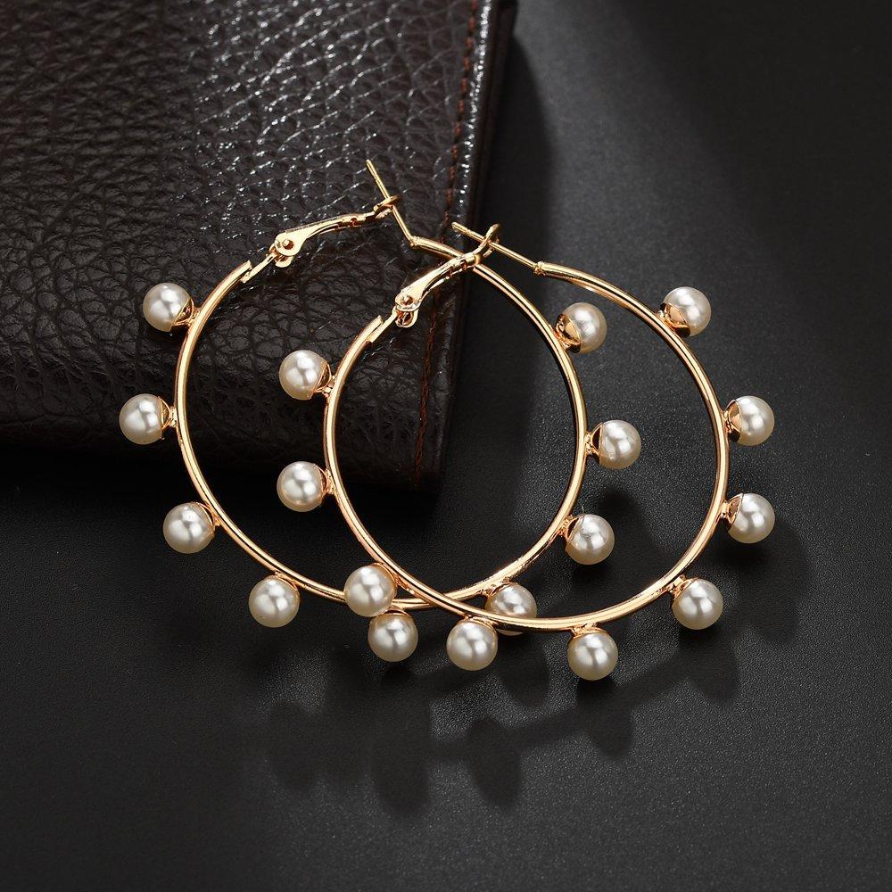 Fashion imitation pearl earrings geometric hoops exaggerated temperament earrings women's creative style