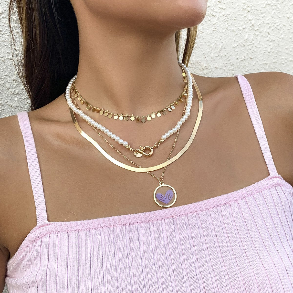 Jewelry Creative Punk Snake Bone Chain Set Necklace Women's Stacked Beaded Heart-Shaped Pendant Necklace