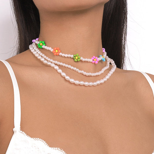 N1673 Bohemia Leisure Vacation Necklace Female Summer Seaside Beach Necklace Beaded Flower Necklace