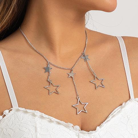 Jewelry simple metal five-pointed star pendant necklace creative long tassel chain sweater necklace
