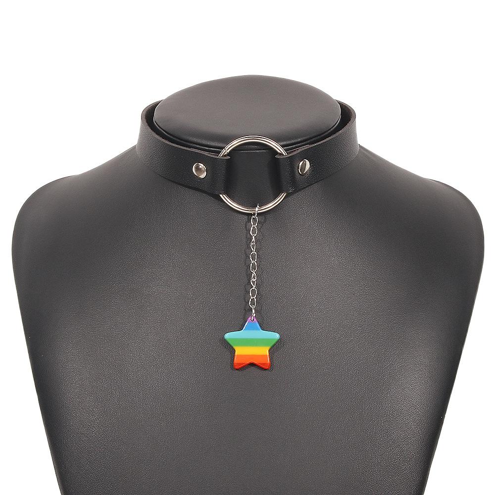 N9556 Street Shot Exaggerated Necklace Personality Neck Leather Necklace Metal Buckle Fashion Choker