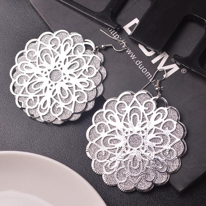 Jewelry Exaggerated Retro Hollow Sunflower Actress Versatile Ethnic Frosted Earrings