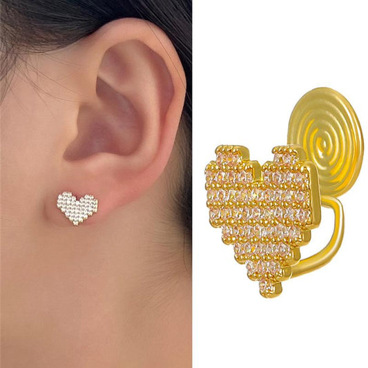 Full diamond love mosquito coil ear clip without ear hole ins niche design heart-shaped ear bone clip painless earrings female