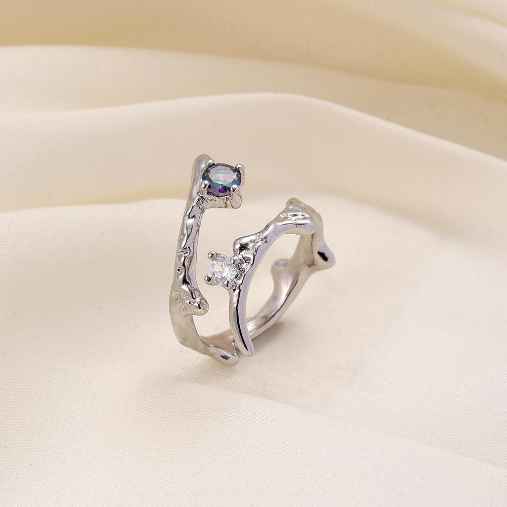 Ins simple light luxury design irregular ladies ring thorns zircon opening copper micro-inlaid zircon ring