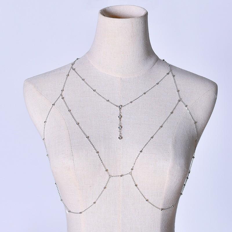 Sexy Exaggerated Beach Casual Body Clothing Chain Necklace Flash Diamond Pendant Tassel Necklace Chest Chain Necklace Female