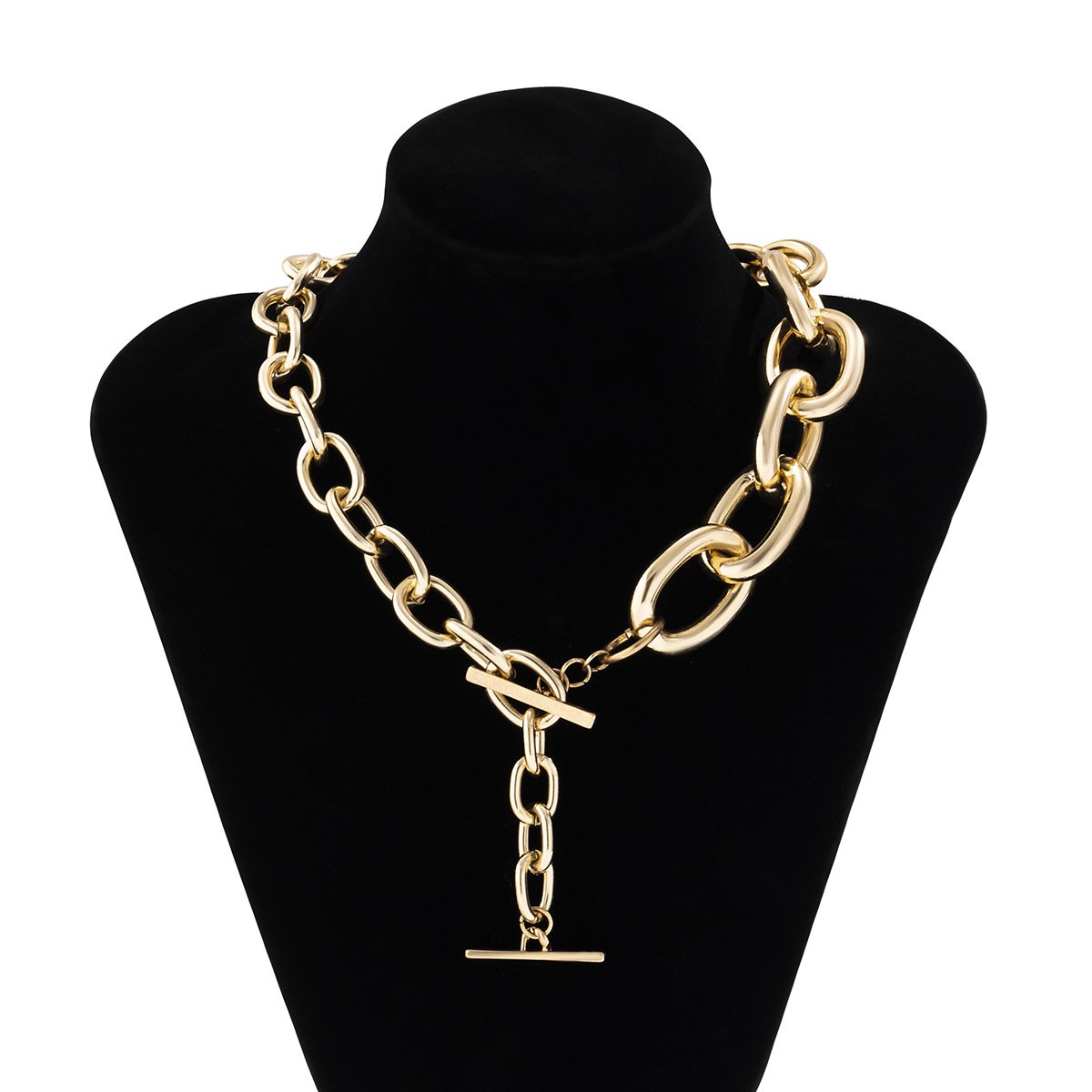Jewelry personality exaggerated OT buckle metal necklace female punk asymmetrical O-shaped chain necklace