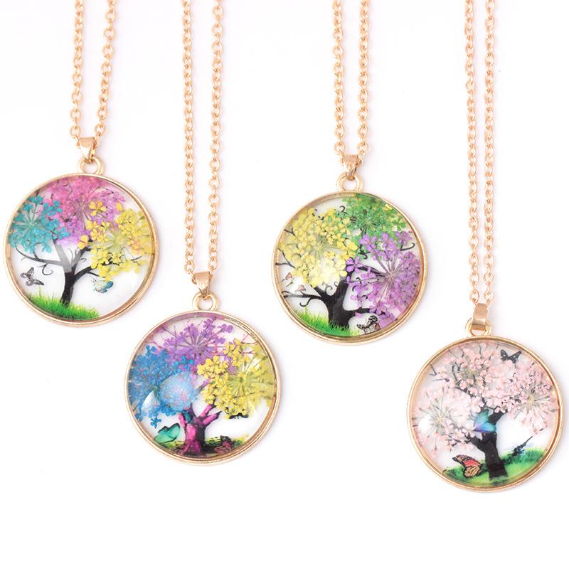 eaby fashion creative round dried flower butterfly tree of life necklace clavicle chain jewelry