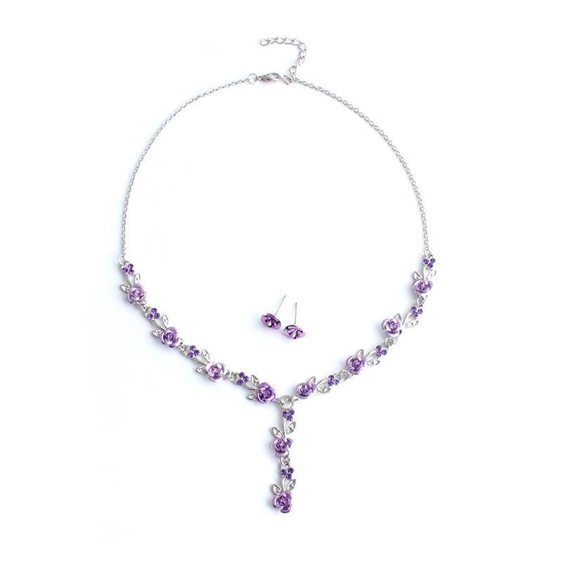 Fashion Simple Flower Necklace Earring Set Paint Flower Pendant Bridal Accessories