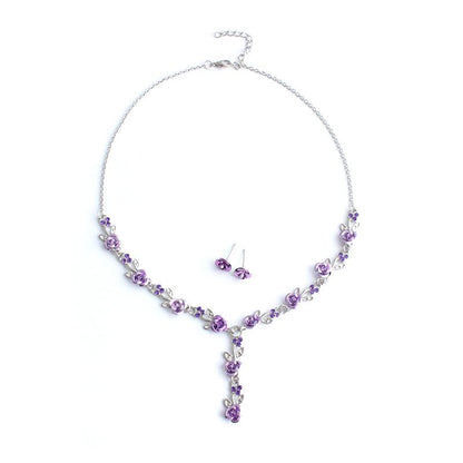 Fashion Simple Flower Necklace Earring Set Paint Flower Pendant Bridal Accessories