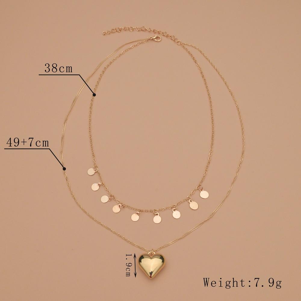 Fashion CCB Peach Heart Necklace Round Iron Clavicle Chain Necklace Ladies Jewelry