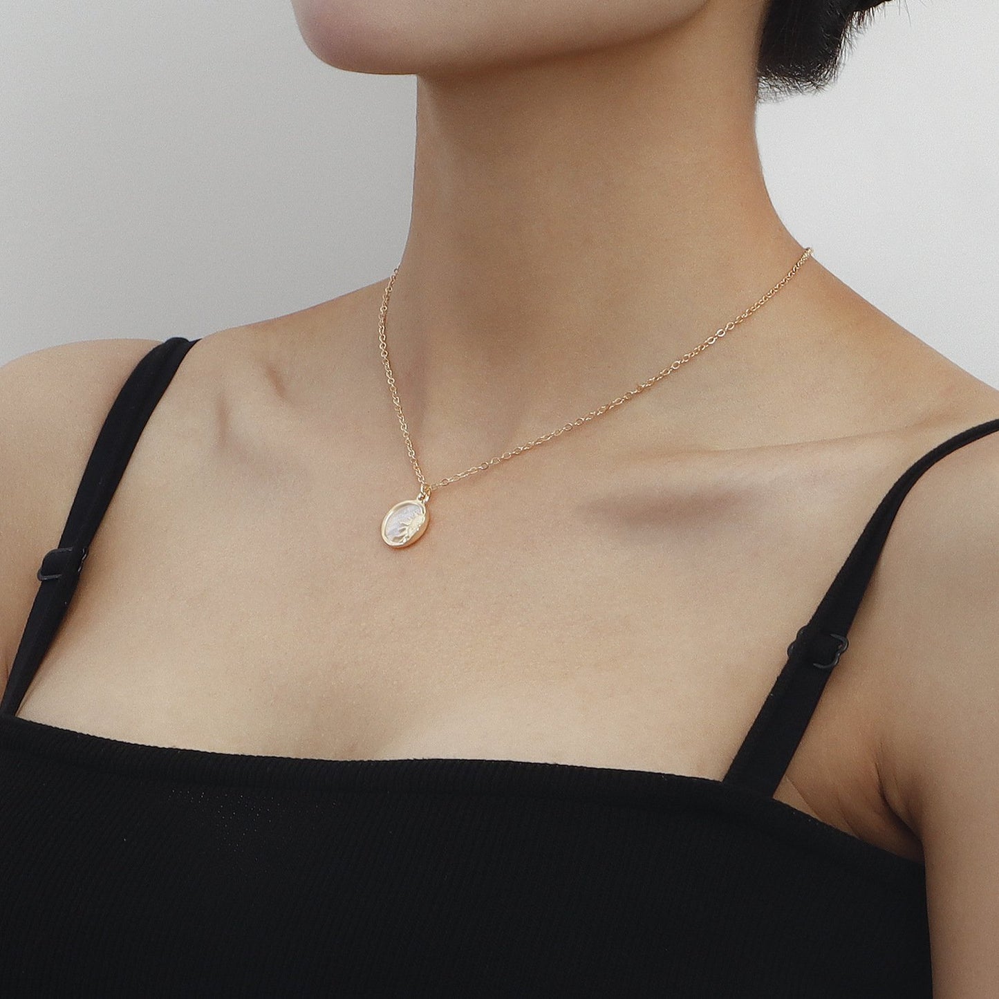 Jewelry fashion half sun high-end mother-of-pearl pendant necklace women's sweater chain light luxury all-match necklace