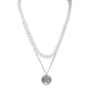 Trend collocation double-layer stainless steel embossed coin pendant double-layer pearl collarbone chain necklace men