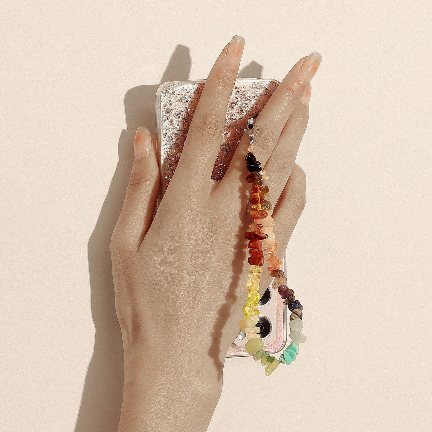 ins colorful gravel turquoise mobile phone chain hand-woven wire rope mobile phone lanyard mobile phone shell pendant pendant