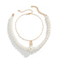 Jewelry Exaggerated Imitation Pearl Beaded Double Layer Necklace Female Retro Lock Chain Stacked Necklace