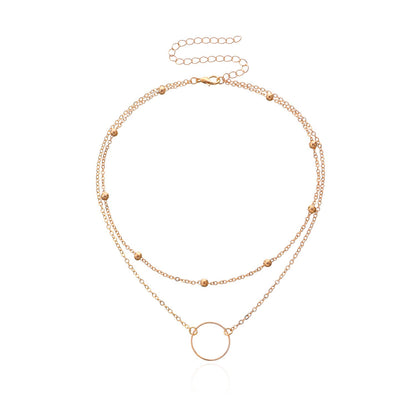 Jewelry Simple Chain Bead Chain Ring Pendant Necklace Female Fashion Short Simple Alloy Necklace