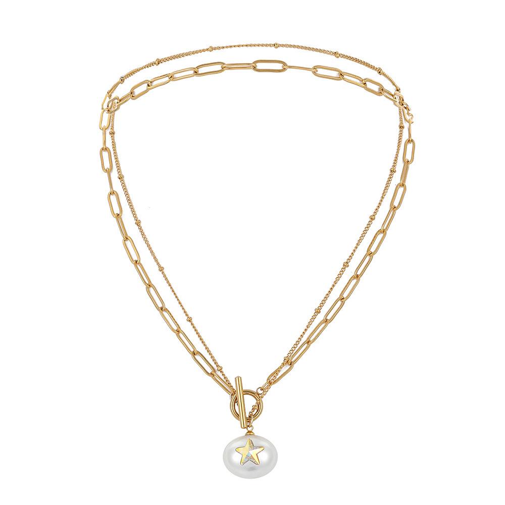 Stainless Steel Round Pearl Star Necklace Trendy Temperament Elegant Cute Titanium Steel Clavicle Necklace