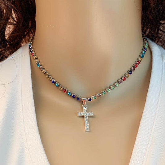 Popular ins minimalist all-match cross rhinestones full of diamonds bm girl cold necklace collarbone chain