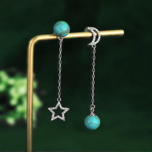 Jewelry Tassel Earrings Female Summer Niche Design Sense Star Moon Inlaid Turquoise Jewelry Accessories