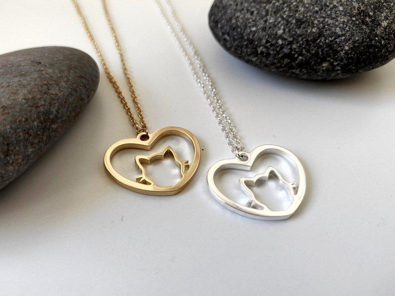 19 Years Peach Heart Cat Necklace Heart Animal Pendant Clavicle Chain Female