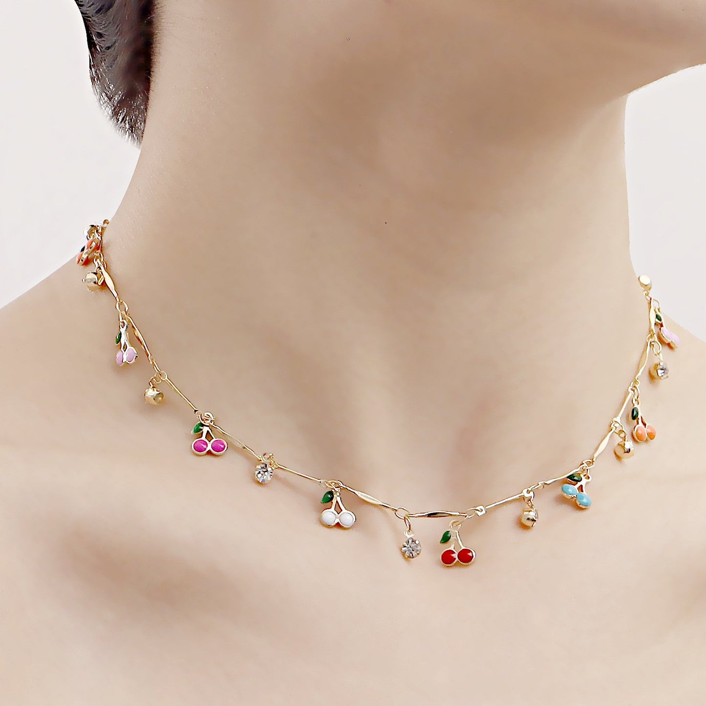 Jewelry ins color drop oil cherry zircon pendant necklace female hot girl choker explosive necklace