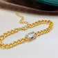 ins simple green square zircon bracelet fashion exaggerated personality emerald Cuban chain thick chain bracelet