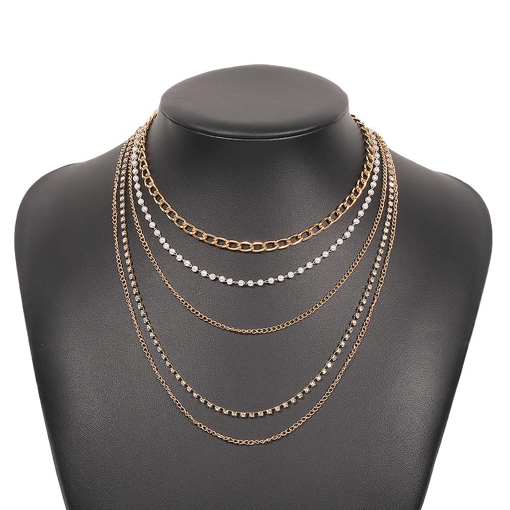 N8852 Jewelry Imitation Pearl Claw Chain Geometric Simple Necklace Retro Stacked Metal Necklace