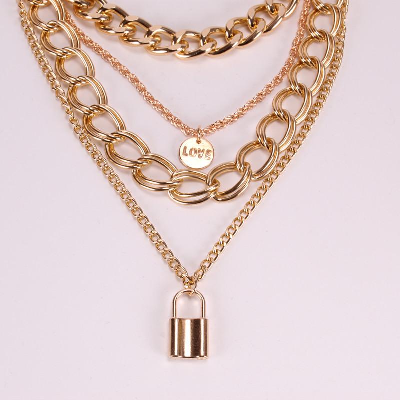 Jewelry multi-layer twist chain letter accessories female love lock fashion temperament clavicle chain necklace