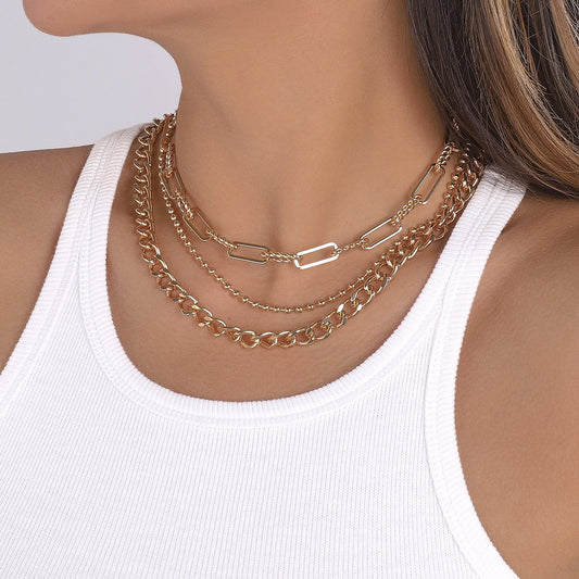 N127 Exaggerated Punk Hip Hop Necklace Stacked Chain Metal Texture Personality Geometric Necklace Female