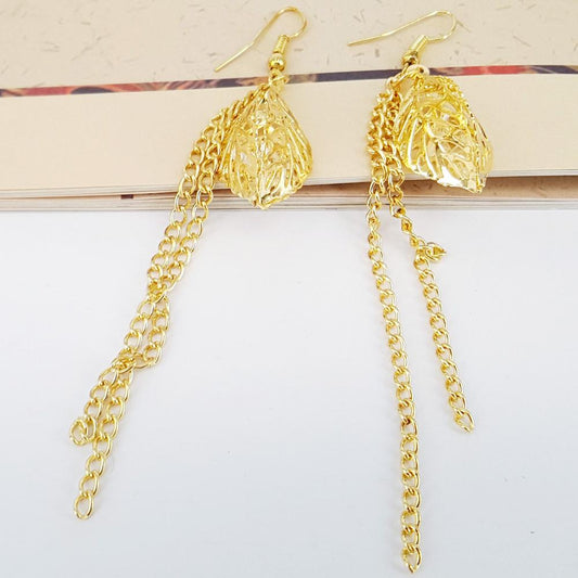 Direct Supply Hollow Long Tassel Earrings Earrings Leaf Creative Earrings Alloy Ear Jewelry Earrings