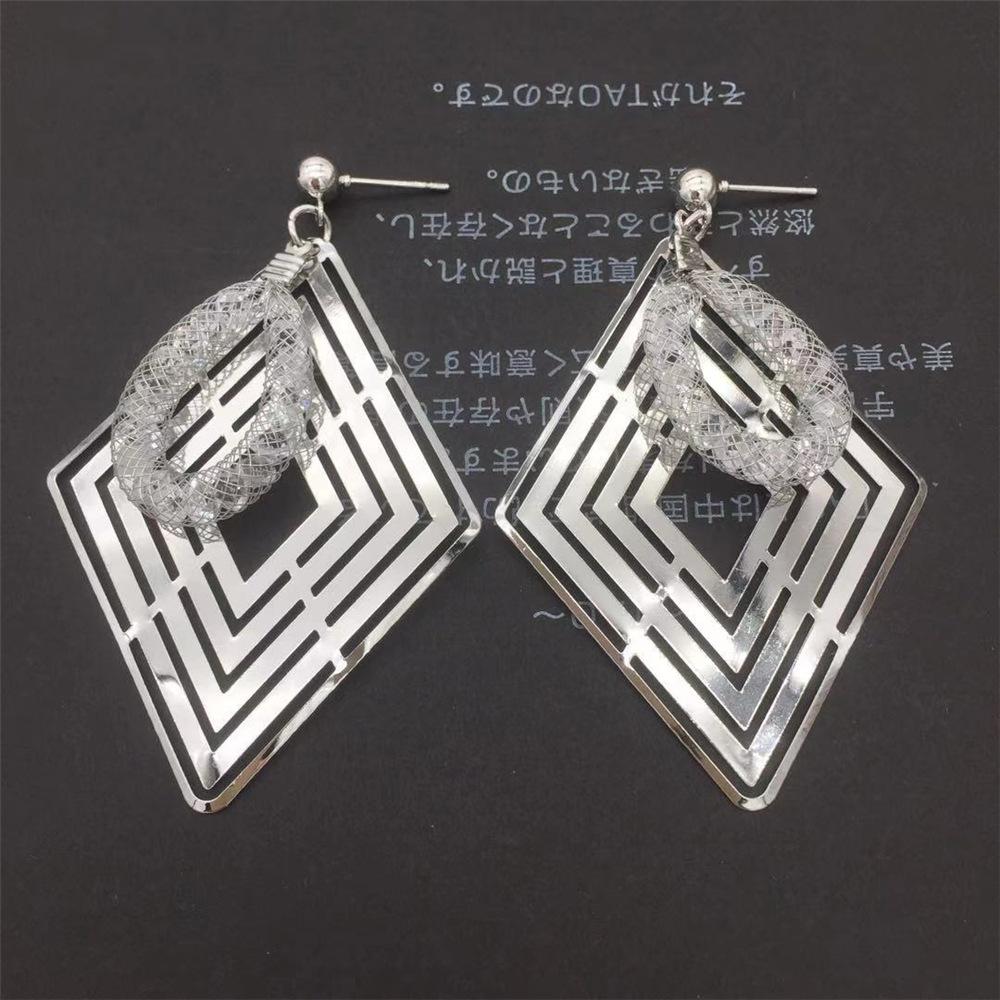 Hollow diamond-shaped sequin earrings mesh tube water drop earrings women's earrings earrings lattice