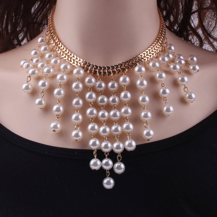 Temperament Fashion Necklace Multilayer Pearl Necklace Tassel Pearl Exaggerated Clavicle Chain Sweater Chain Female