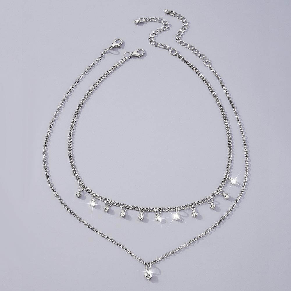 N98 Jewelry Fashion Temperament Diamond Double Layer Necklace Geometric Hong Kong Elegant Simple Necklace Women