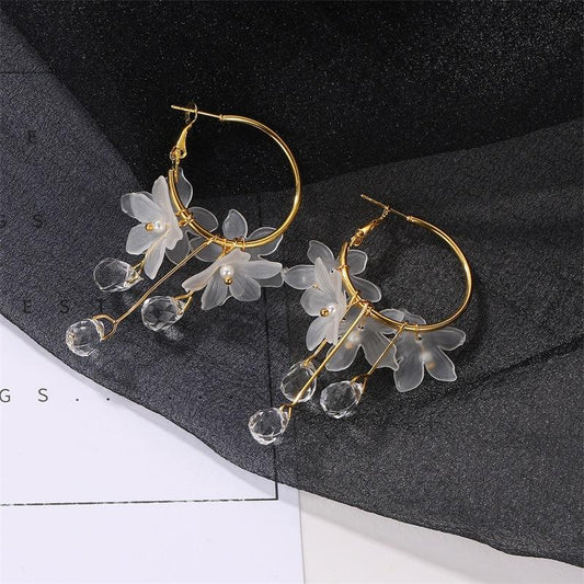 Fashion Crystal Flower Earrings Temperament Versatile Fairy Stud Earrings Dongdaemun Jewelry