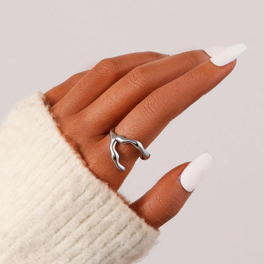 Simple Stainless Steel Opening Irregular Cross Adjustable Ring Light Luxury Niche Design Ladies Versatile Ring