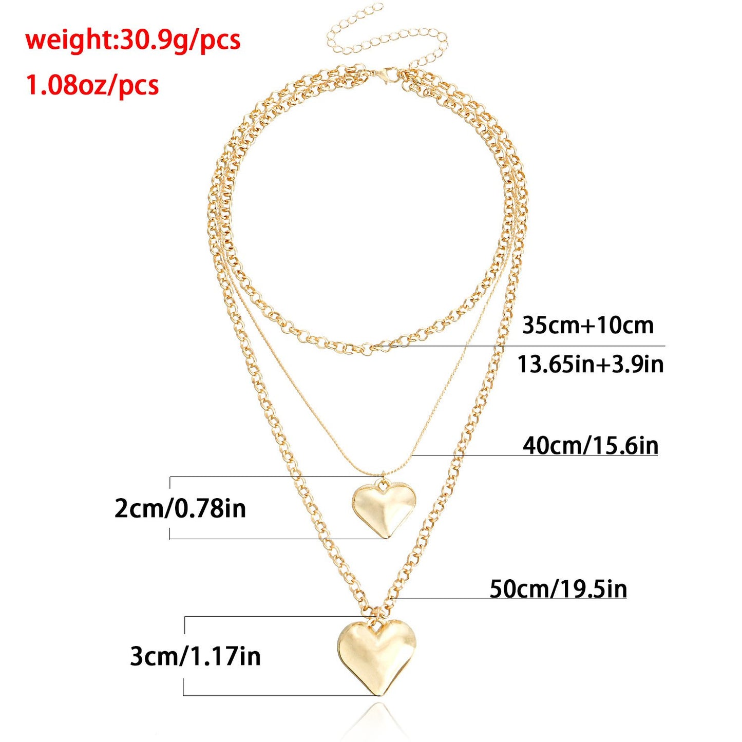 Retro fashion double stacked simple exaggerated love pendant necklace ins clavicle chain jewelry